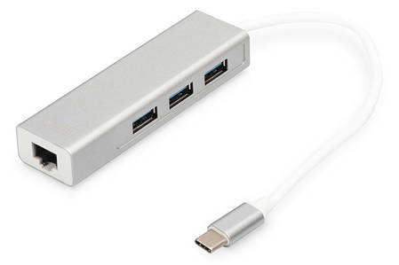Концентратор DIGITUS USB-C — USB 3.0 3 порти + Gigabit Ethernet, сірий, фото 1