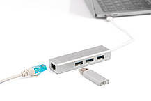 Концентратор DIGITUS USB-C — USB 3.0 3 порти + Gigabit Ethernet, сірий, фото 5