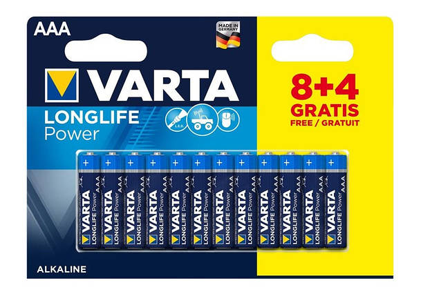Батарейка VARTA LONGLIFE POWER лужна AAA блістер, 12 шт., фото 1