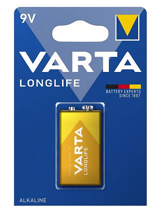 Батарейка VARTA LONGLIFE лужна 6LR61(6LF22, MN1604, MX1604 ,Крона) блістер, 1 шт., фото 1