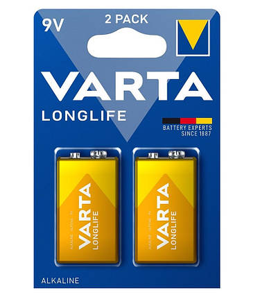 Батарейка VARTA LONGLIFE лужна 6LR61(6LF22, MN1604, MX1604, Крона) блістер, 2 шт., фото 1