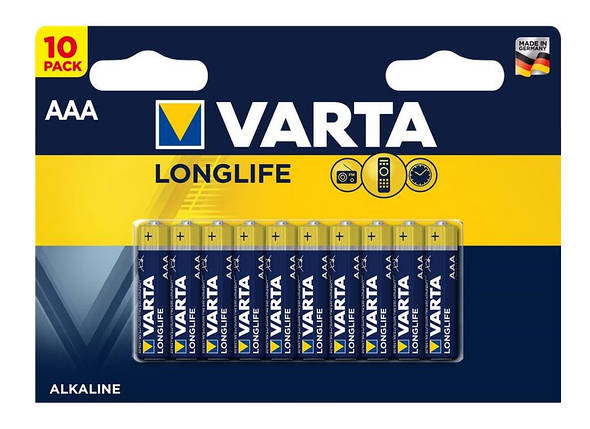 Батарейка VARTA LONGLIFE лужна AAA блістер, 10 шт., фото 1