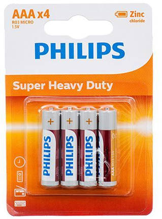 Батарейка Philips LongLife Zinc Carbon вугільно-цинкова AAA блістер, 4 шт, фото 1