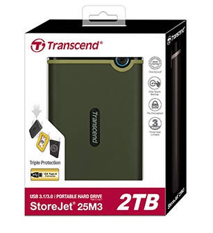 Портативний жорсткий диск Transcend StoreJet 25M3 — 2 ТБ, USB 3.1, захист від ударів, Military Green, фото 2