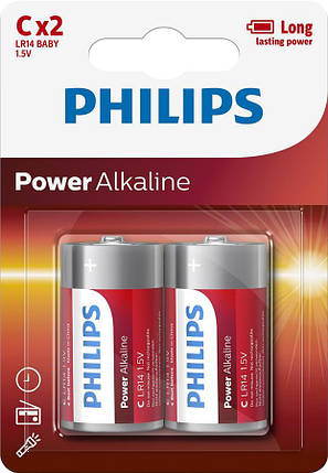 Батарейка Philips Power Alkaline лужна C(LR14) блістер, 2 шт, фото 1