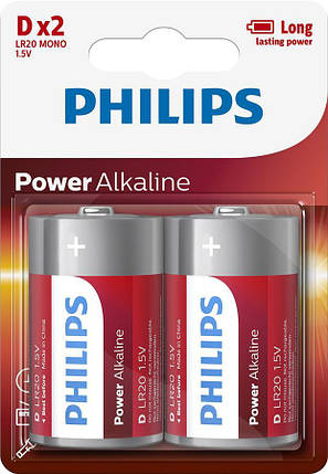 Батарейка Philips Power Alkaline лужна DLR20) блістер, 2 шт, фото 1