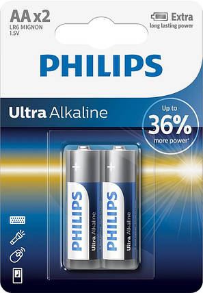 Батарейка Philips Ultra Alkaline лужна AA блістер, 2 шт, фото 1