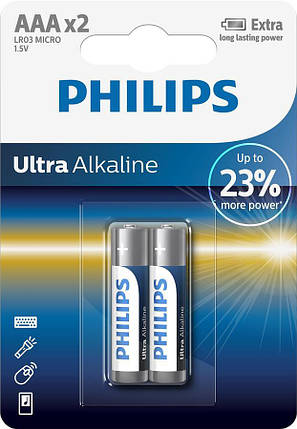 Батарейка Philips Ultra Alkaline лужна AAA блістер, 2 шт, фото 1
