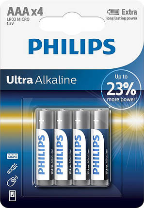 Батарейка Philips Ultra Alkaline лужна AAA блістер, 4 шт, фото 1