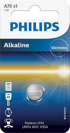 Батарейка Philips лужна A76(LR44, LR1154, AG13, V13GA) блістер, 1 шт, фото 1