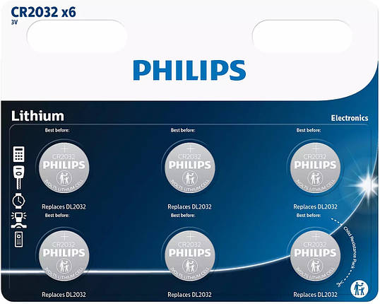 Батарейка Philips літієва CR2032 блістер, 6 шт, фото 1