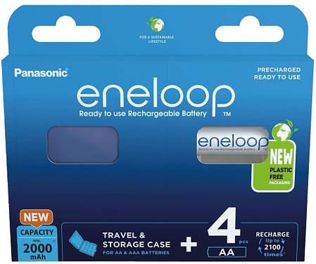 Акумулятор Panasonic Eneloop NI-MH AA 2000 мАг, 4 шт, з кейсом для зберігання, фото 1