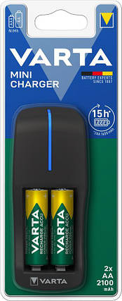 Зарядний пристрій VARTA Mini Charger + Акумулятор NI-MH AA 2100 мАг, 2 шт., фото 1