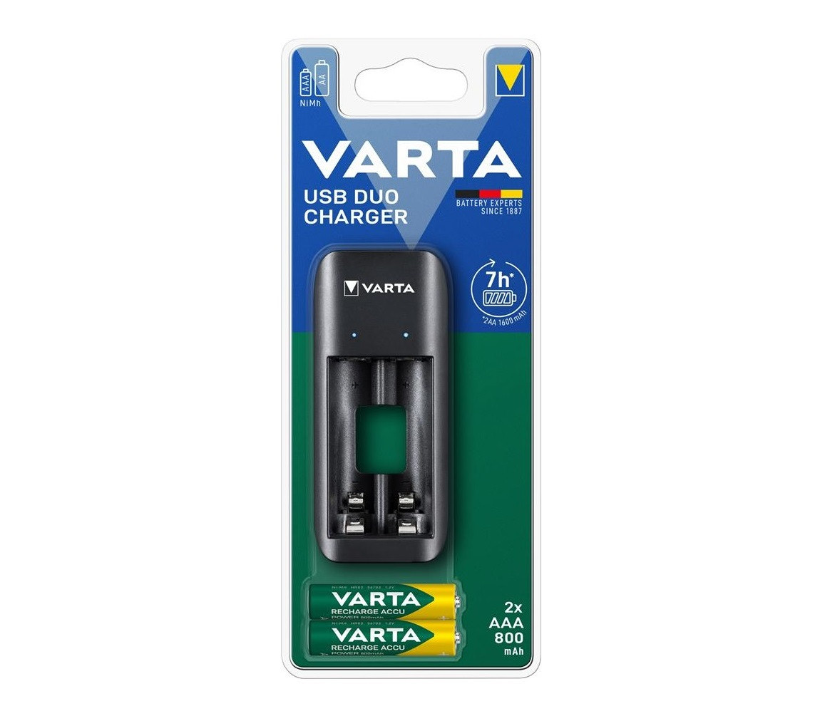 Зарядний пристрій VARTA Value USB Duo Charger + Акумулятор NI-MH AAA 800 мАг, 2 шт.