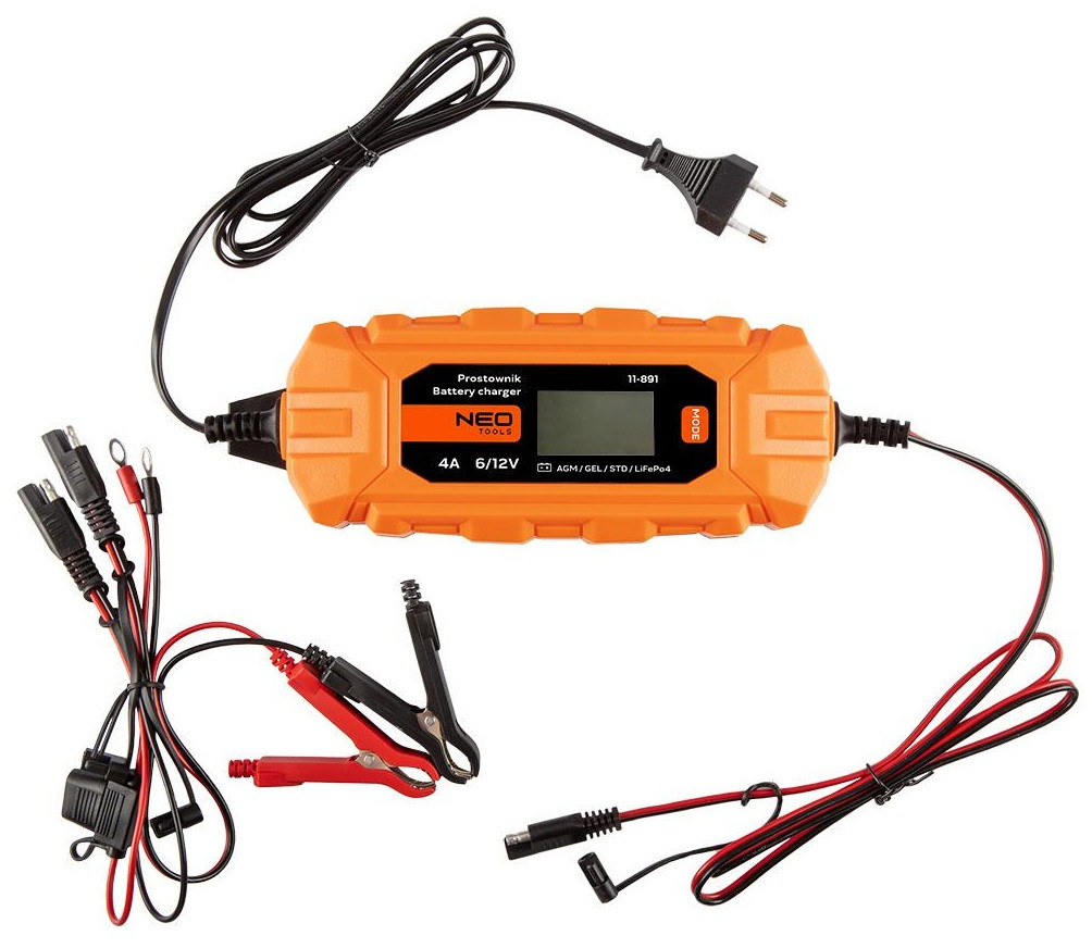 Зарядний пристрій Neo Tools, 4A/70Вт, 3-120Аг, для STD/AGM/GEL/LiFePO4 акумуляторів