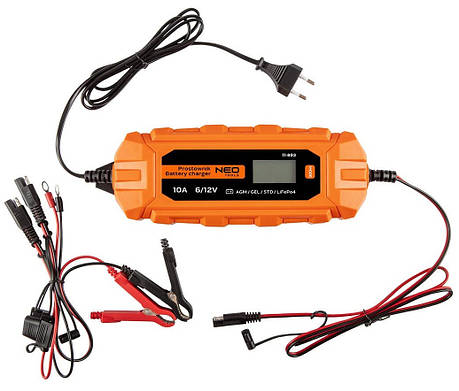 Зарядний пристрій Neo Tools, 10А/160Вт, 3-200Аг, для STD/AGM/GEL/LiFePO4 акумуляторів, фото 1