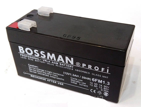 Акумулятор Bossman Profi 12 V 1.3 Ah. Акумулятори олив'яно-кислотні.Акумуляторні батареї Bossman., фото 3