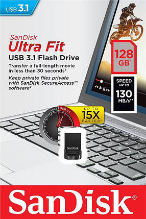 Накопичувач SanDisk 128GB USB 3.1 Type-A Ultra Fit, фото 3