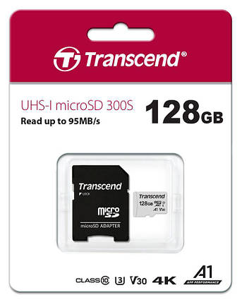 Карта пам'яті Transcend microSD 128GB C10 UHS-I R100/W40MB/s + SD, фото 2