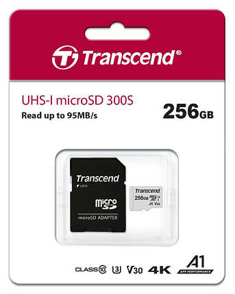 Карта пам'яті Transcend microSD 256GB C10 UHS-I R100/W40MB/s + SD, фото 2