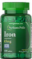 Минерал железо, Puritan's Pride Iron Ferrous Sulfate 65 mg 100 tablets