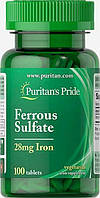 Минерал железо, Puritan's Pride Iron Ferrous Sulfate 28 mg 100 tablets