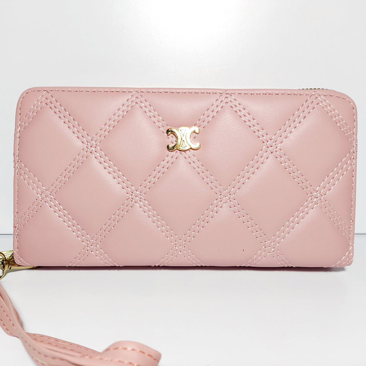 Гаманець жіночий на дві блискавки стьобаний колір пудра 3226, фото 1