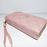 Гаманець жіночий на дві блискавки стьобаний колір пудра 3226, фото 3