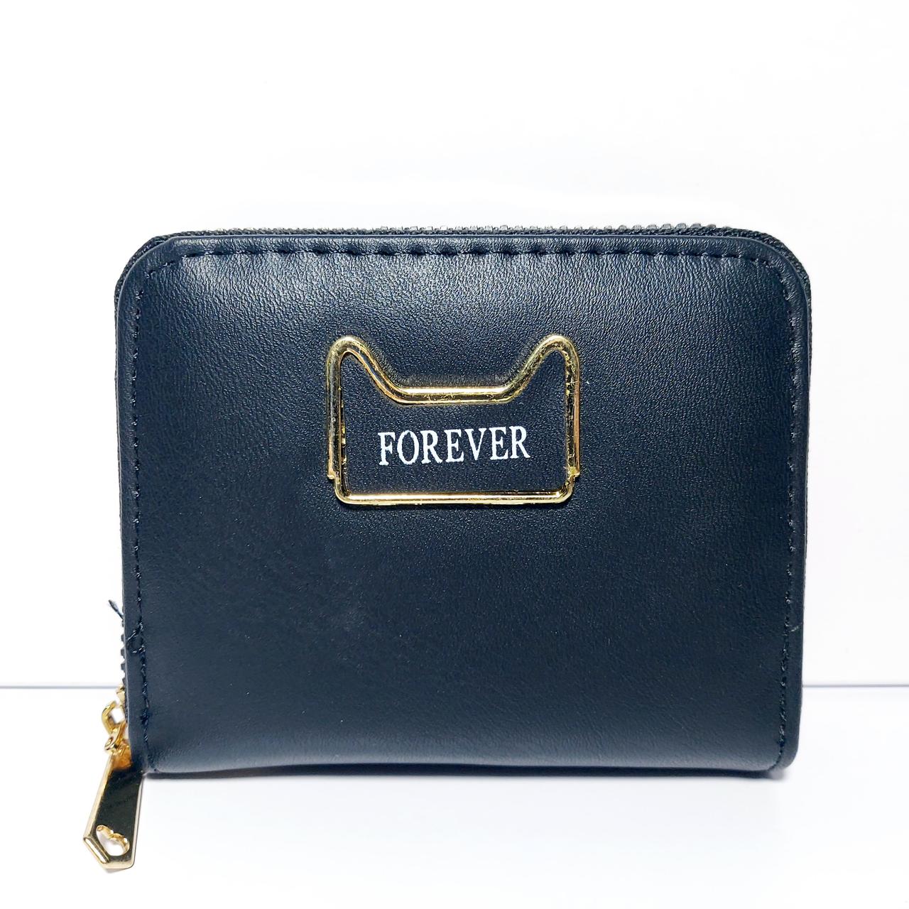 Гаманець маленький на блискавці чорний із декором кот 09, фото 1