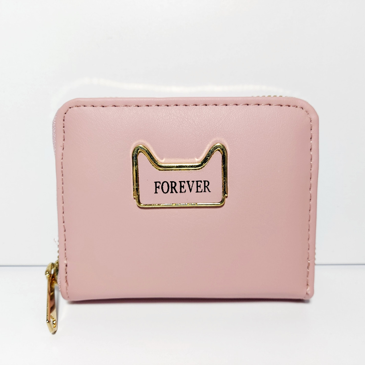 Гаманець маленький на блискавці пудровий із декором кот 09, фото 1