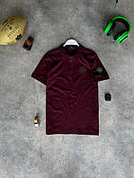 Мужская футболка Поло Stone Island бордовая с патчем Тенниска Стон Айленд летняя (G)