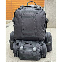Легкий прочный рюкзак военный, Рюкзак крепкий 50л зсу, Черный рюкзак походный з подсумками з системой Molle