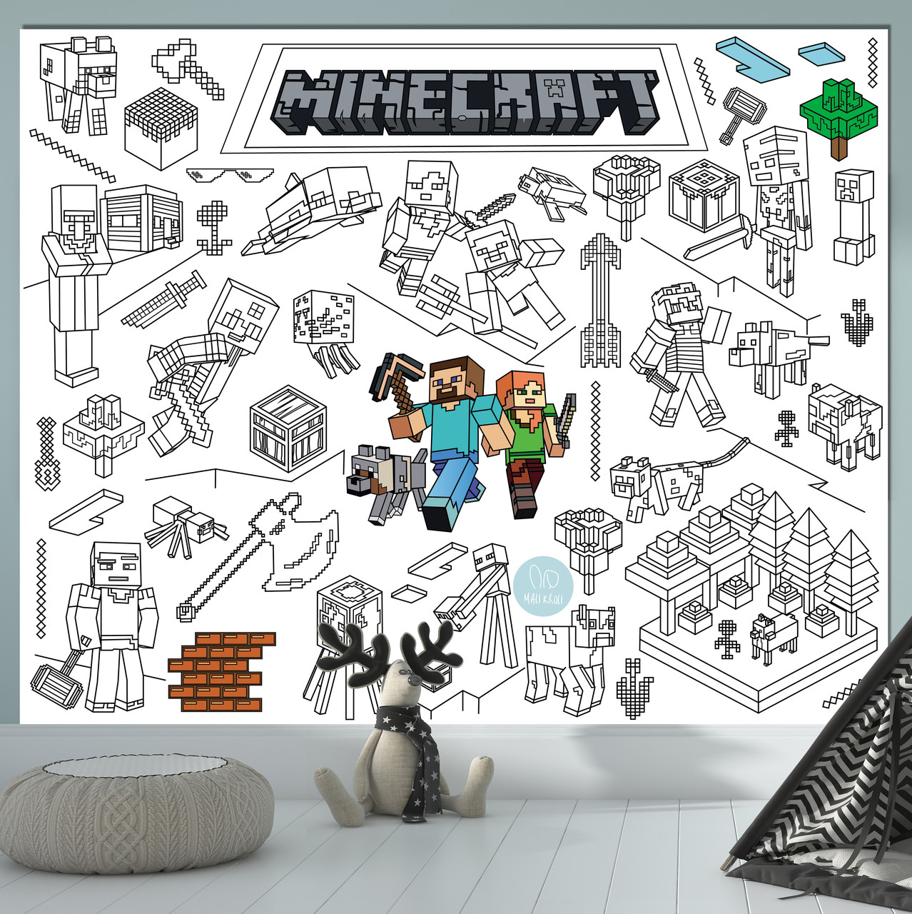Розмальовка Майнкрафт / Minecraft Мега велика розмальовка набір із фломастерами 120 х150 см, фото 1