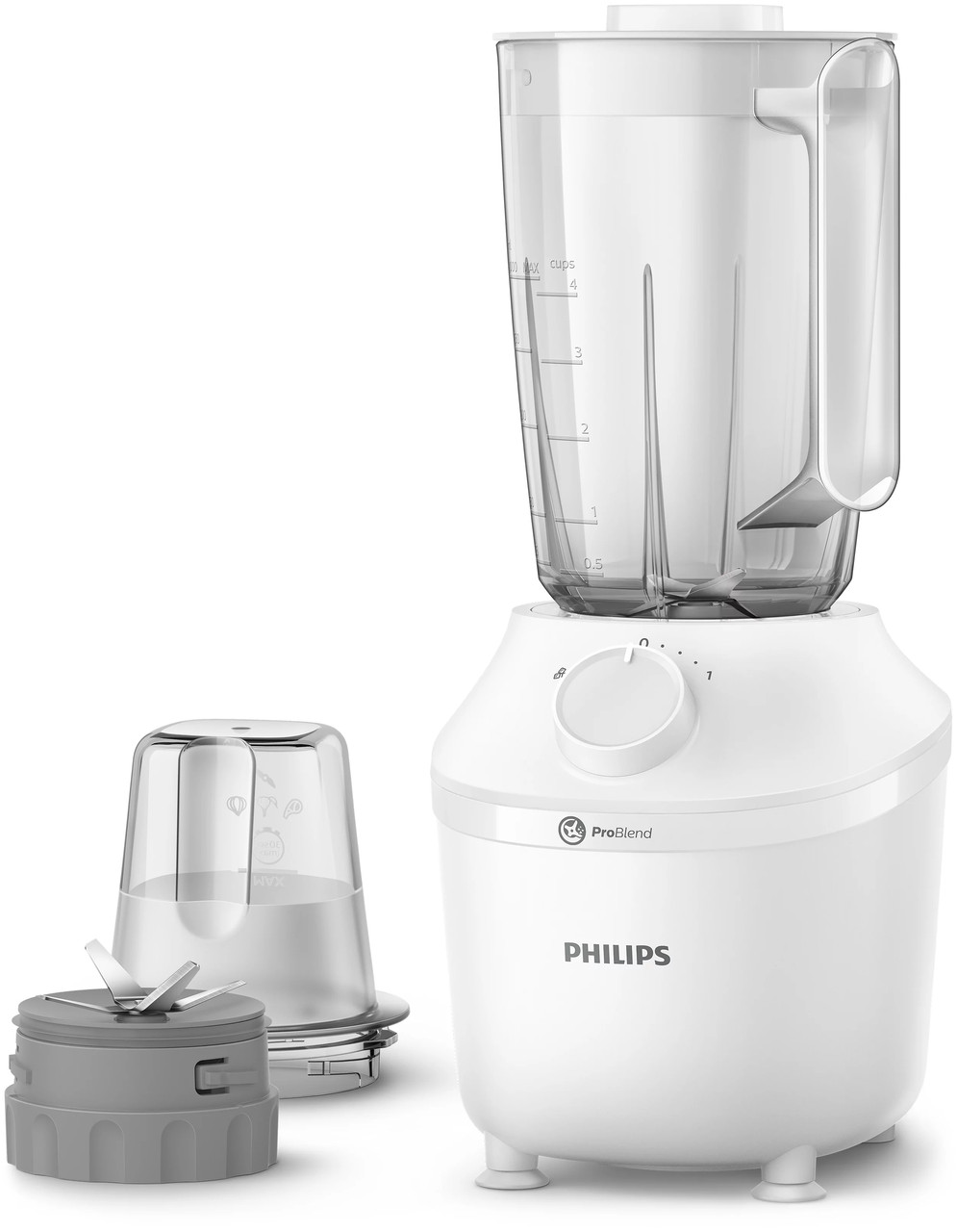 Блендер PHILIPS стаціонарний 3000 series, 450Вт, чаша-1900мл, чопер, імпульсний режим, білий
