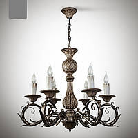 Люстра деревянная со свечами 6-ти ламповая на цепи для зала, холла, кафе 19606 серии "Босфор"