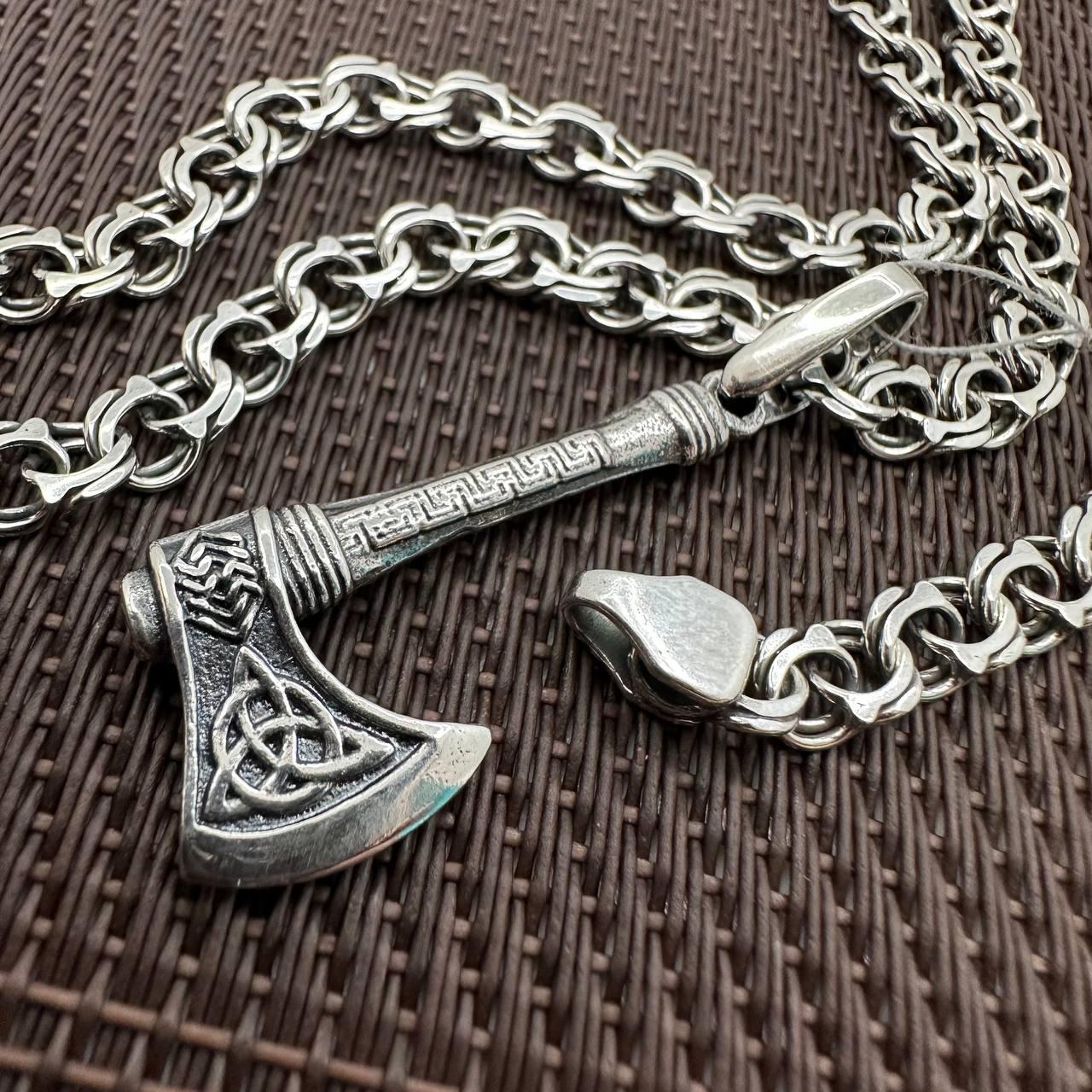 Срібний комплект Сокира Перуна підвіска з ланцюжком кулон і ланцюг на шию срібло 925 проби