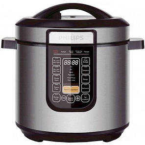 Мультиварка-скороварка PHILIPS Viva Collection, 1000Вт, чаша-6л, кнопкове керування, пластик/метал, чорний-метал, фото 1