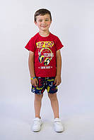 Комплект детский для мальчика фотболка и шорты 98, Красный