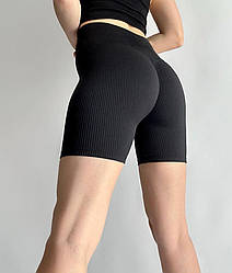 Велосипедки укорочені з ефектом пуш-ап рубчик S, Чорний з моделюючим швом ззаду