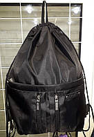 Рюкзак мешок на шнурках сумка для сменной обуви Черный тканевый с карманами Dolly 842