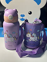 Термос детский с трубочкой Единорог 550 мл фиолетовый