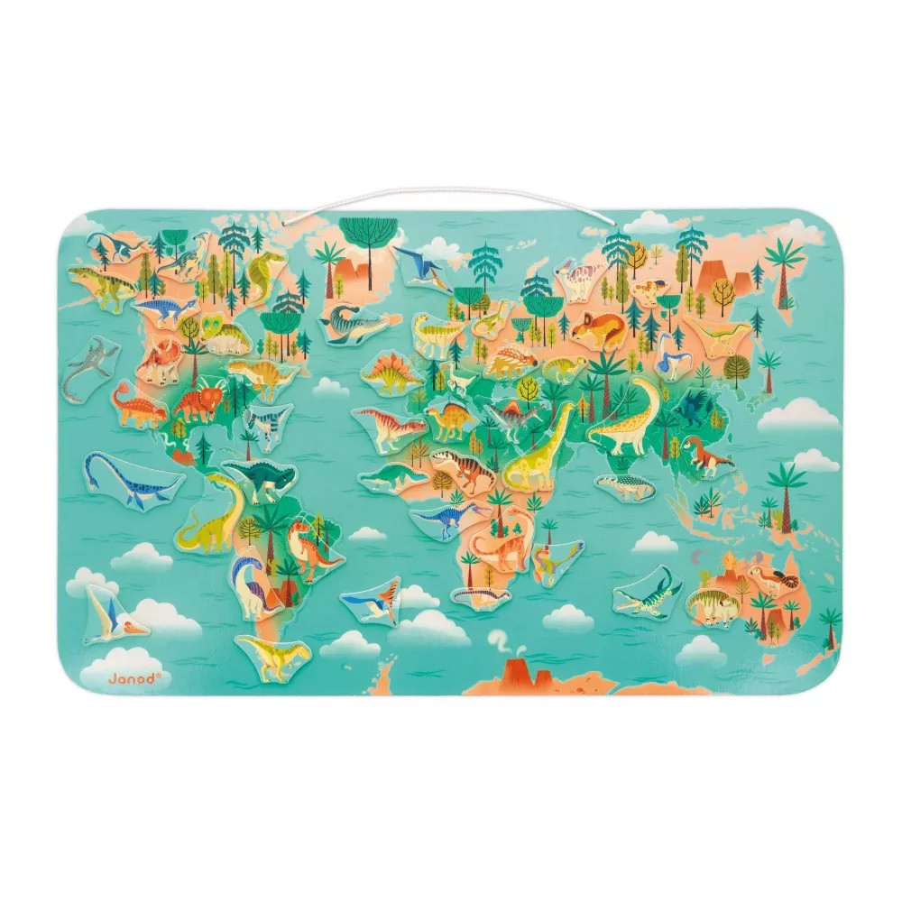 Магнітна карта світу Janod Планісфера динозаврів — англійська мова, 50 магнітів