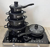 Немецкий набор посуды с гранитным антипригарным покрытием 12 предметов Higher Kitchen HK-316.Кастрюли.