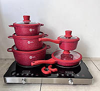 Немецкий набор посуды с гранитным антипригарным покрытием 12 предметов Higher Kitchen HK-316.Кастрюли. Красный