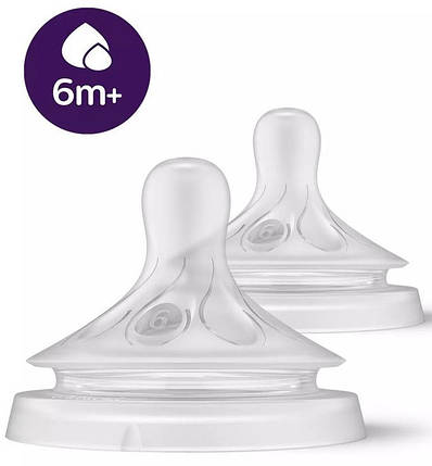 Соска Philips Avent силіконова Natural Природний Потік, 6м+., 2 шт, для густої їжі, фото 1