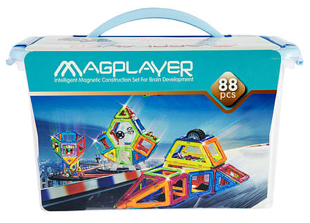 Конструктор Magplayer — магнітний набір у боксі, 88 елементів, великий комплект, MPT-88, фото 1