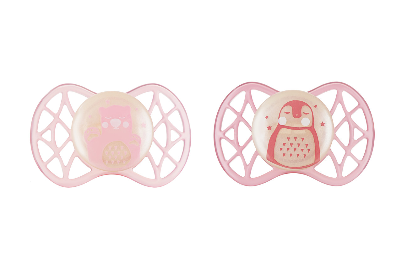 Пустушка Nuvita 7066 Air55 Explorer ортодонтична 0m+, світиться у темряві (ведмідь, пінгвін) 2шт