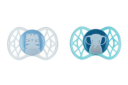 Пустушка Nuvita 7066 Air55 Explorer ортодонтична 0m+ (тигр, слон) 2шт, фото 1