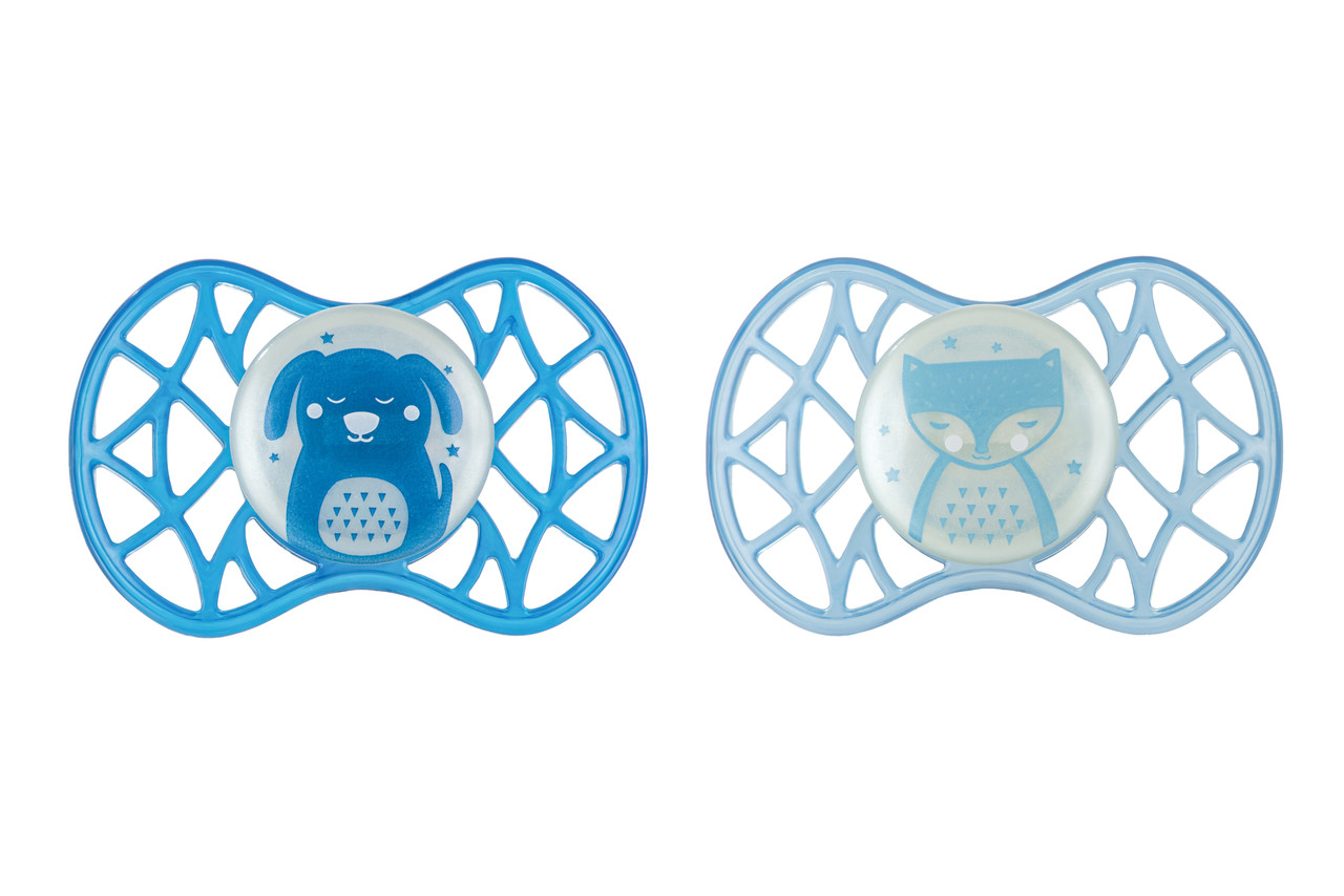 Пустушка Nuvita 7087 Air55 Explorer симетрична 6m+, світиться у темряві (собачка, лис) 2шт