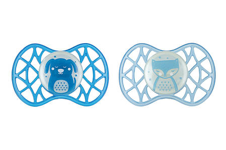 Пустушка Nuvita 7087 Air55 Explorer симетрична 6m+, світиться у темряві (собачка, лис) 2шт, фото 1